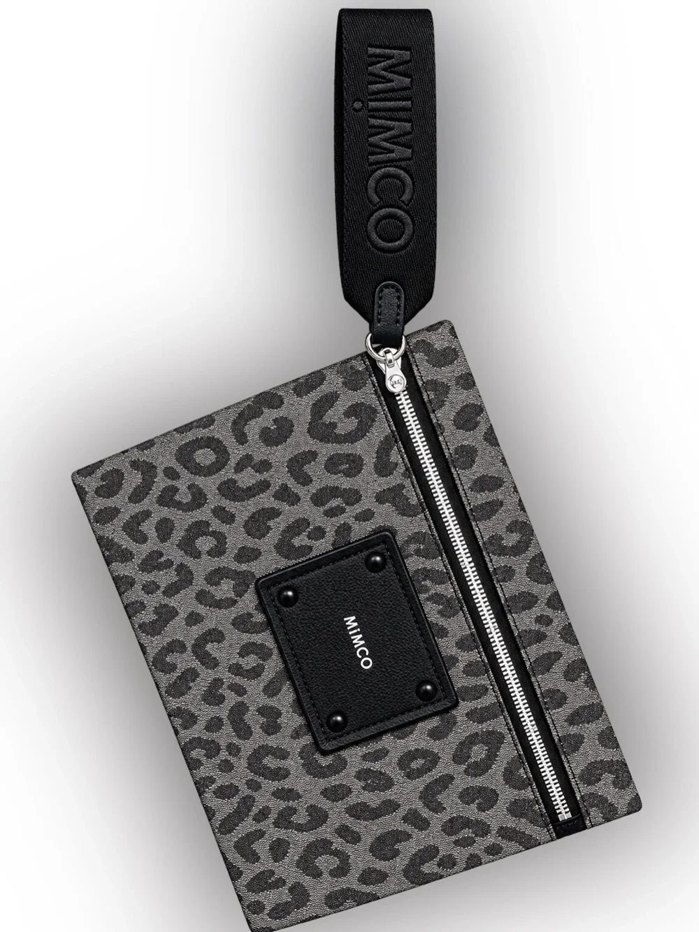 MIMCO Grey Leopard Print Wristlet Pouch with Branded Strap